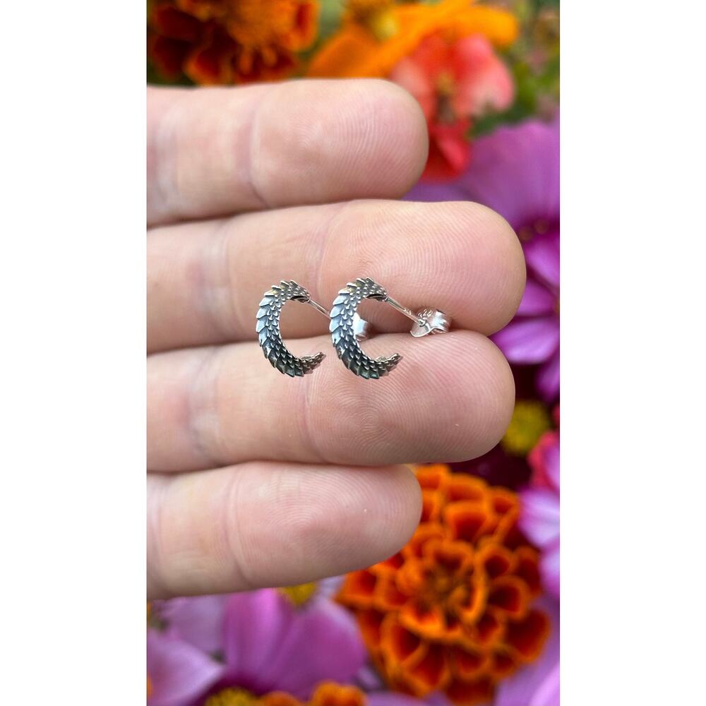 Sterling Silver Dragon Scale Hoop Post Earrings, Dragon Scale Hoop Post Earrings
